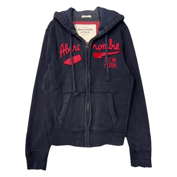 아베크롬비 Y2K 자수 로고 빈티지 네이비 후드 집업 S