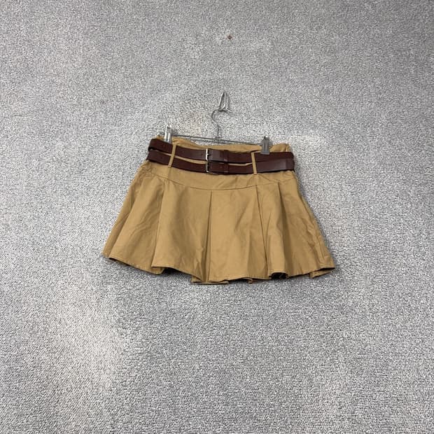 샵사이더 더블 레더 벨티드 카키 미니스커트 S