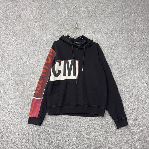 MCM 빈티지 프린팅 블랙 후드티 XL