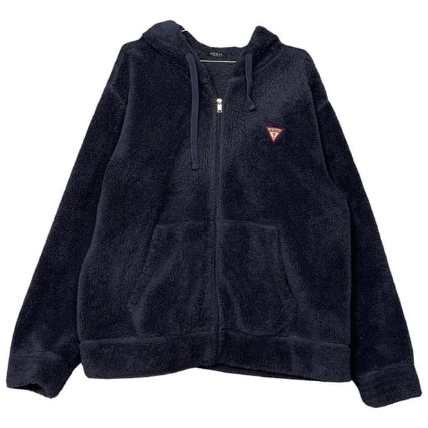 게스 네이비 양털 뽀글이 후리스 후드집업 XXL