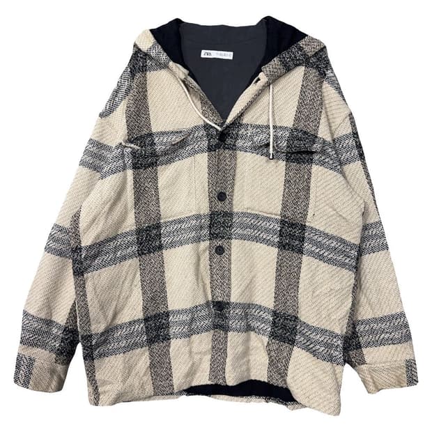자라 체크 크림 베이지  후드티 L
