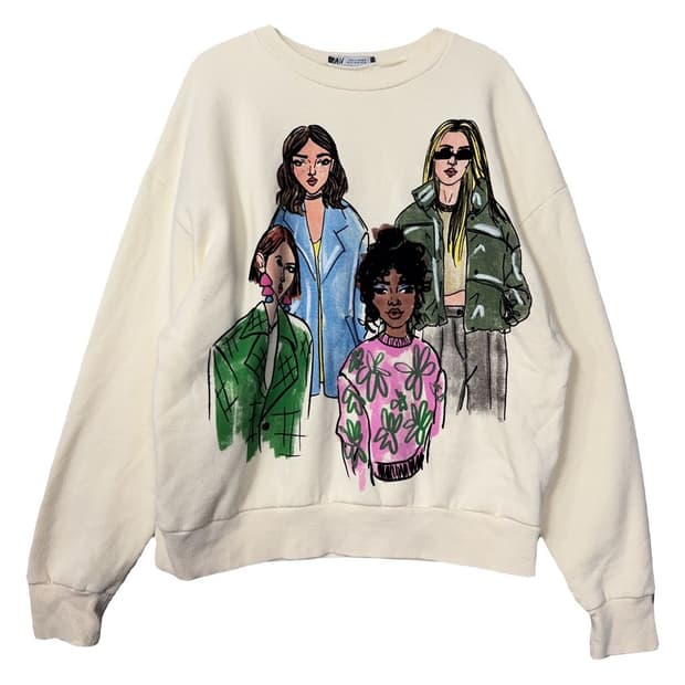 자라 프린팅 크림 맨투맨 M