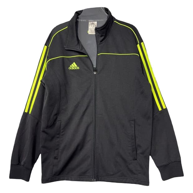 아디다스 블랙 로고 삼선 집업 저지 M