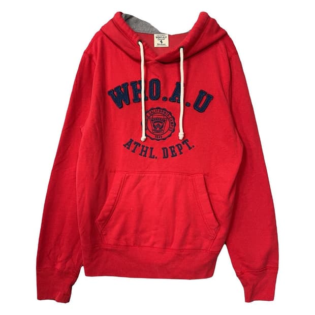 후아유 자수 로고 레드 후드티 Medium