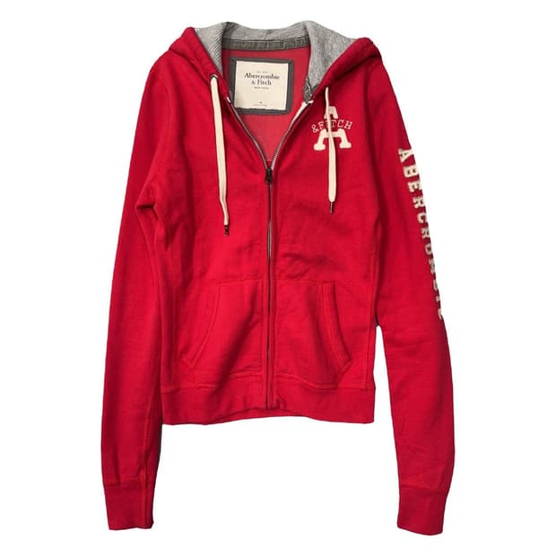 아베크롬비 레드 빈티지 자수 로고 YK2 후드 집업 M