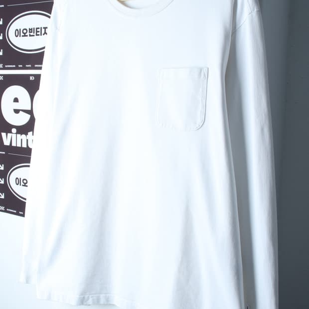 (XL) 하이드아웃 긴팔티셔츠 포켓 무지 화이트 올드스쿨-H33271