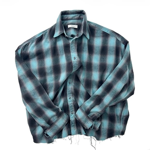 [새상품][1]논노드 플렉시블 스트링 체크 셔츠 아쿠아 애쉬
