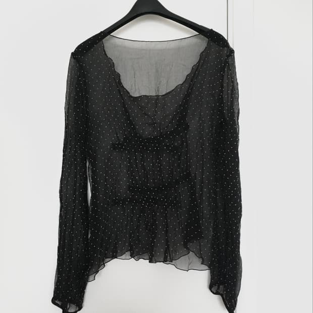 sheer dot wide-neck blouse