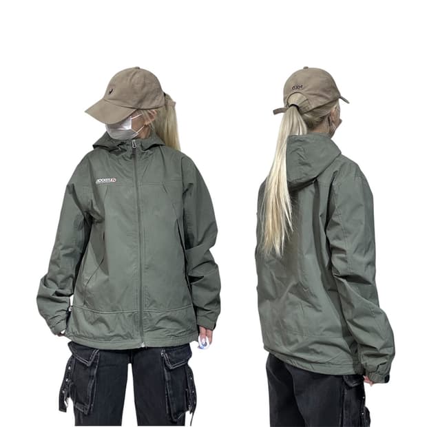 일본 빈티지 카키 후드 바람막이 트랙 자켓 M