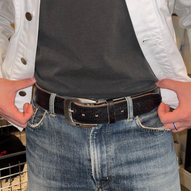 Old Lee buckle logo western leather belt