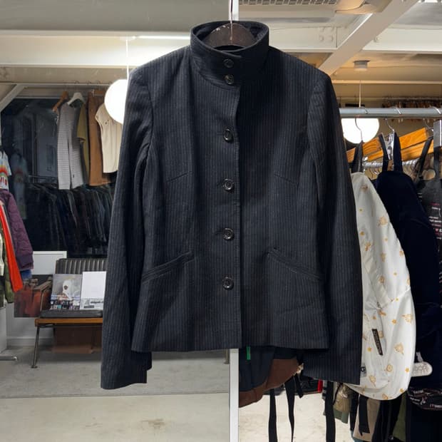 Kiyoko takase 하이넥 핀스트라이프 울자켓