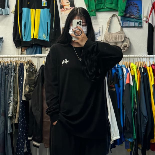 스투시 베이직 블랙 롱슬리브 티셔츠 XL
