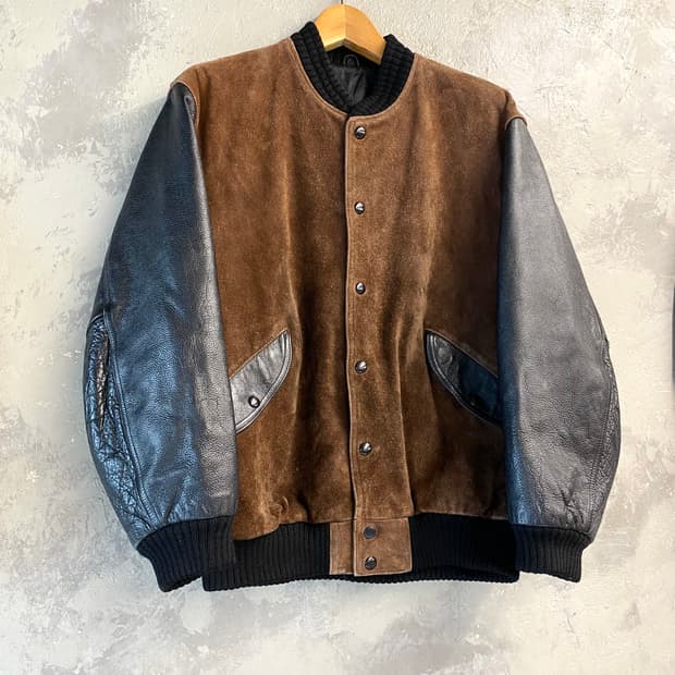 [L] 90s J.BOY 재팬 메이드 소가죽 스웨이드 레더 바시티자켓
