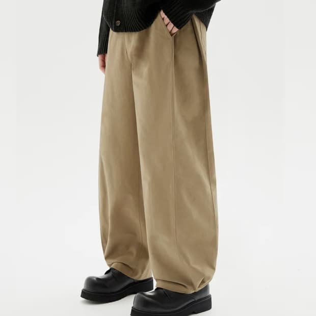 사이드 턱 스냅 버튼 와이드 코튼 팬츠 (BEIGE) 트릴리온 L