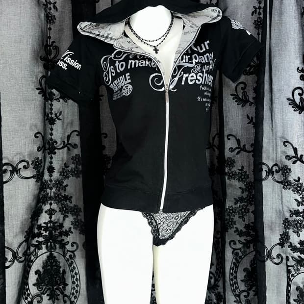 punk lettering hooded zip-up