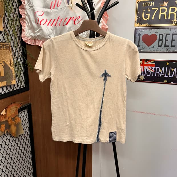 Beige Denim Patch Detail T-Shirt 
