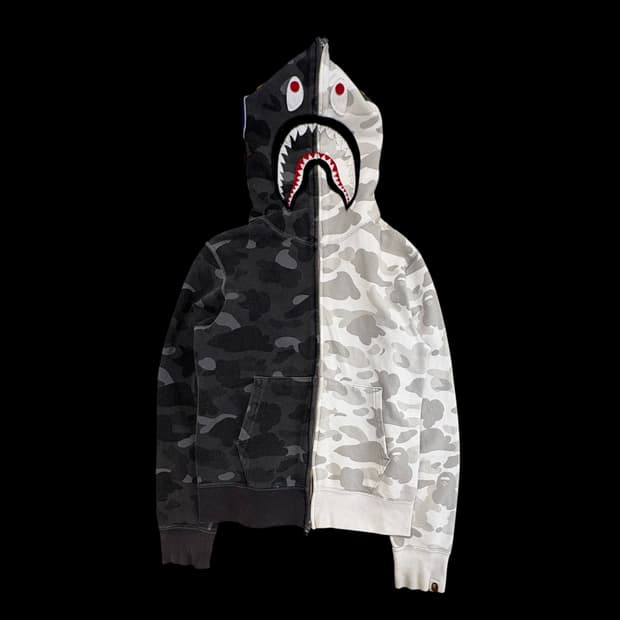 베이프 샤크 풀집 후디 블랙/화이트 카모