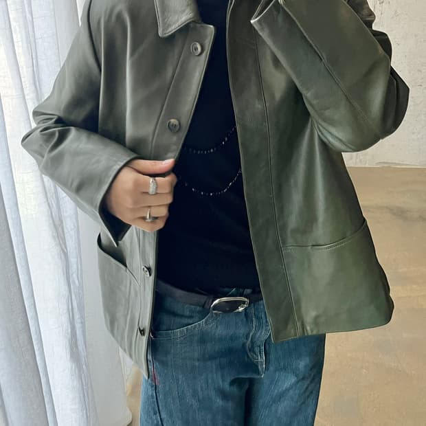 90s Genuine Lambskin 천연양가죽 자켓 딥그린
