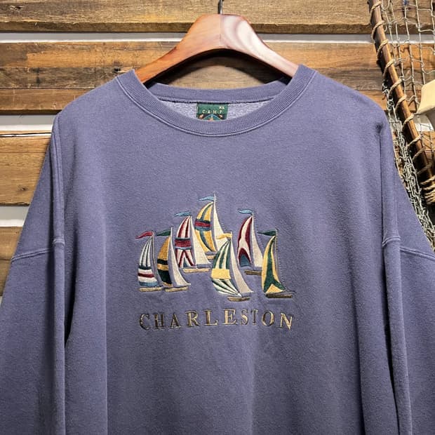 [XL]90's Made in USA 요트 자수 디테일 라벤더 스웻셔츠