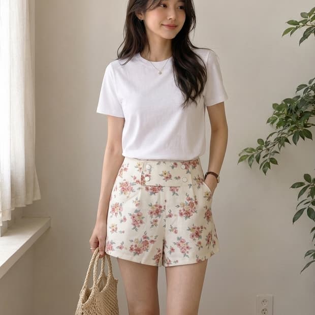 [M] COLZA 빈티지 플라워 하이웨이스트 숏팬츠 / 치마바지