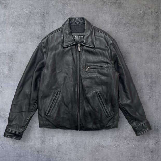 게스 Guess 블랙 빈티지 카라 레더 자켓 M