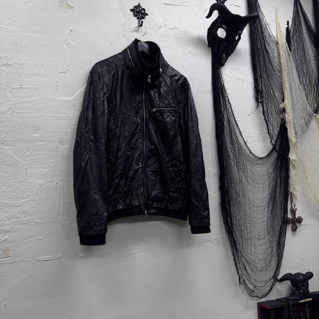 Shaggy fake leather bomber jacket