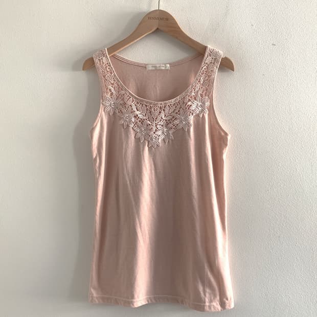 (Vintage)lace sleeveless top(pink)