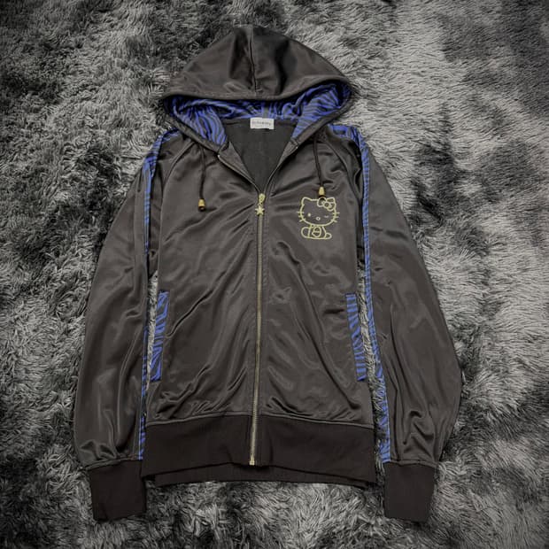 Hello Kitty 골드 글리터 헬로키티 프린팅 블루호피 후드져지