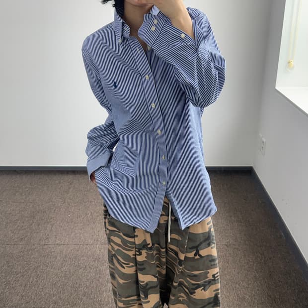 Polo 폴로 네이비 포니 블루 스트라이프 셔츠 