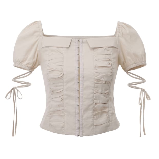 쓰리타임즈 후크 리본 블라우스