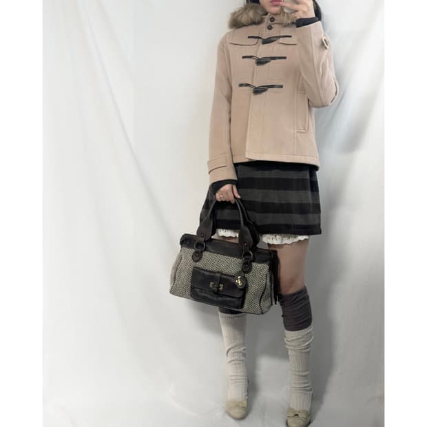 퍼 후디드 하이넥 더플 코트