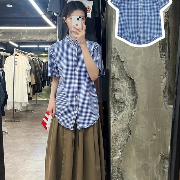 폴로 랄프로렌 깅엄 체크 반팔 셔츠 블루 XL #csz4066