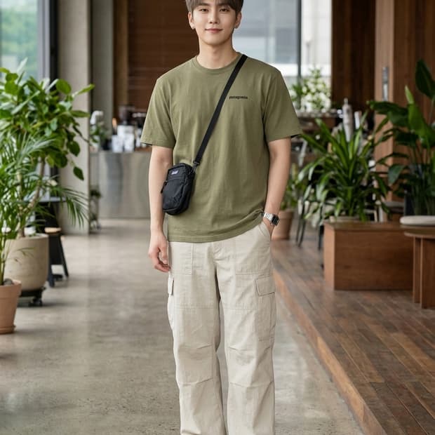 파타고니아 P-6 로고 오가닉 코튼 반팔 티셔츠 카키