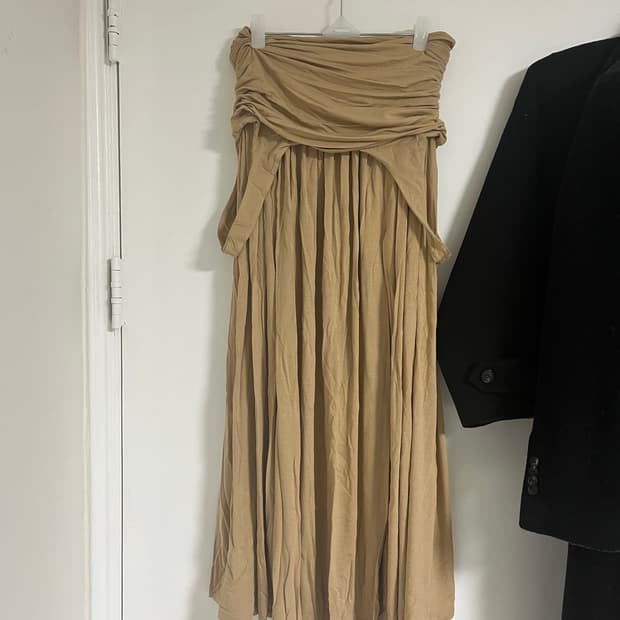 Drape turn over long skirt, SAND