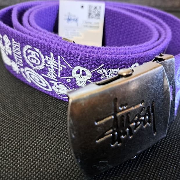 08년도 텐진 챕터구매 스투시 올오버 로고 웹 벨트 퍼플