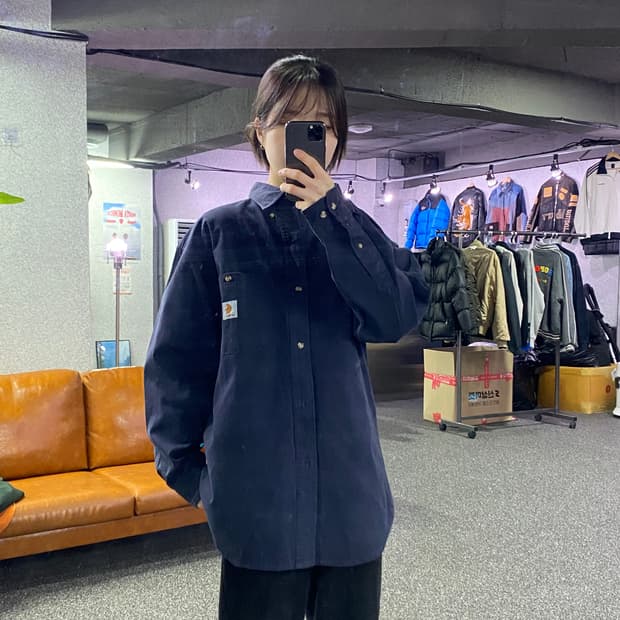 칼하트 포켓로고 네이비 워크 셔츠 B3736