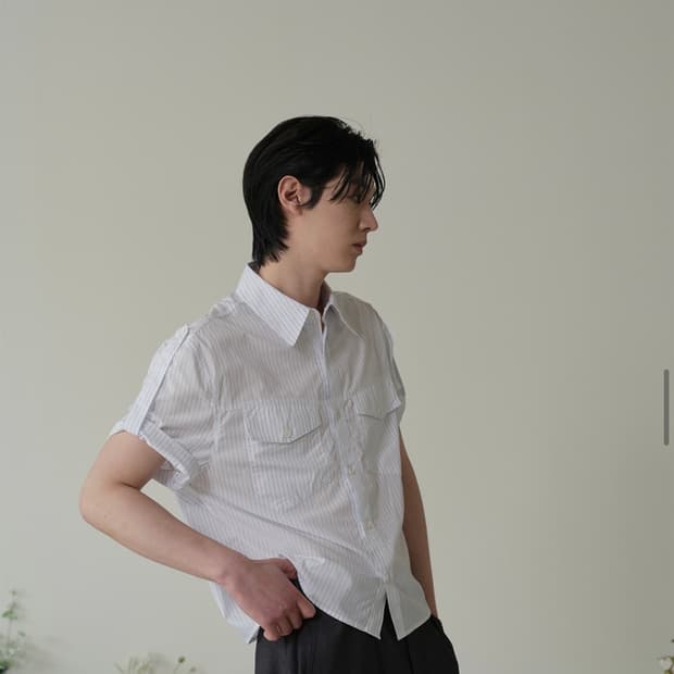 웨이비니스 호리즌 스트라이프 하프 셔츠 블루 스트라이프