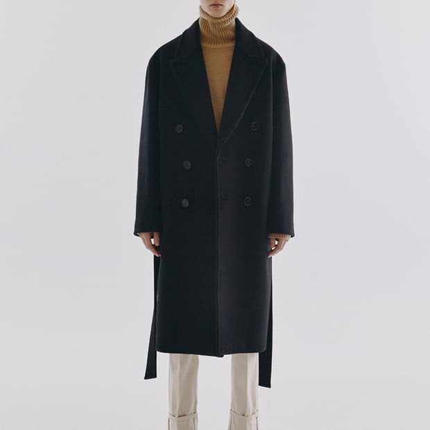 던스트 벨티드 더블 울 코트 블랙