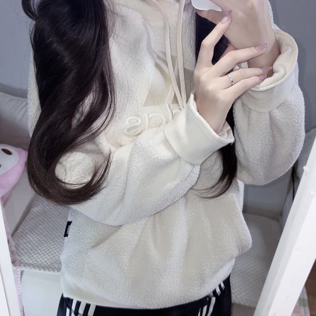 아디다스 화이트 양털 뽀글이 후드티 XL