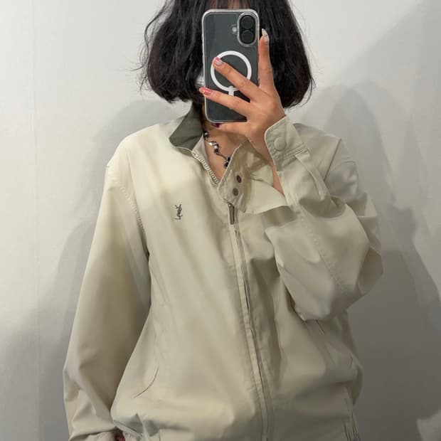 95 입생로랑 올드스쿨 로고 자수 오버핏 블루종 자켓 