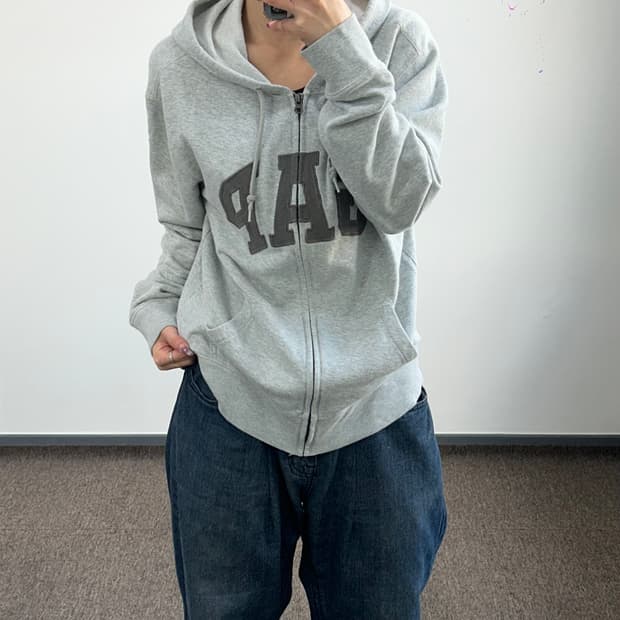 Gap 갭 애쉬브라운로고 그레이 후드집업