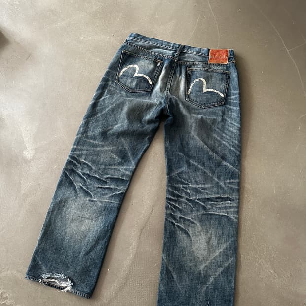 Evisu 에비수 백포켓 페인트로고 데님팬츠
