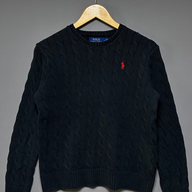 [M-L]폴로 랄프로렌 블랙 꽈배기 니트 스웨터