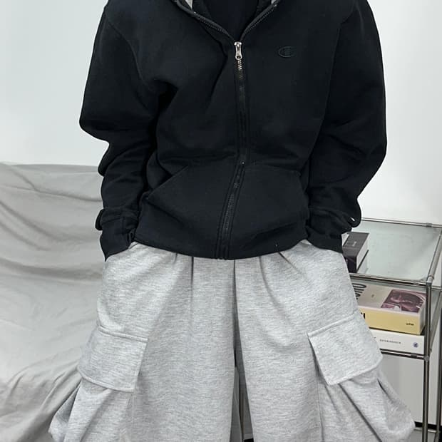 챔피온 자수로고 블랙 후드집업 XL