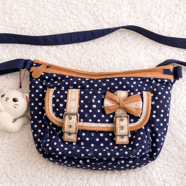 모리걸 빈티지 고양이 패턴 리본 레이스 크로스백 🐱💙🎀