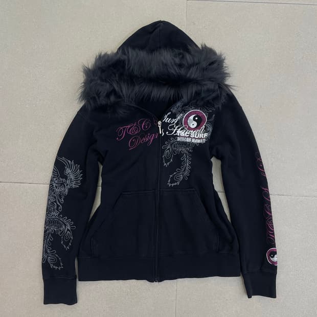 Y2k 레터링 퍼 후드집업