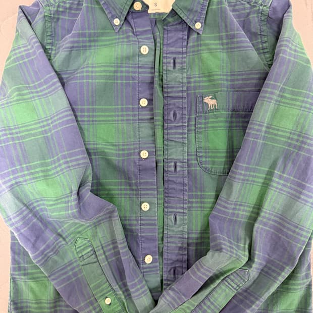 아베크롬비 체크 셔츠 S 그린/블루 구재
