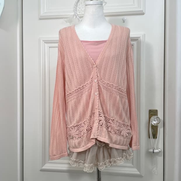 AYLESBURY coral crochet v-neck loose car