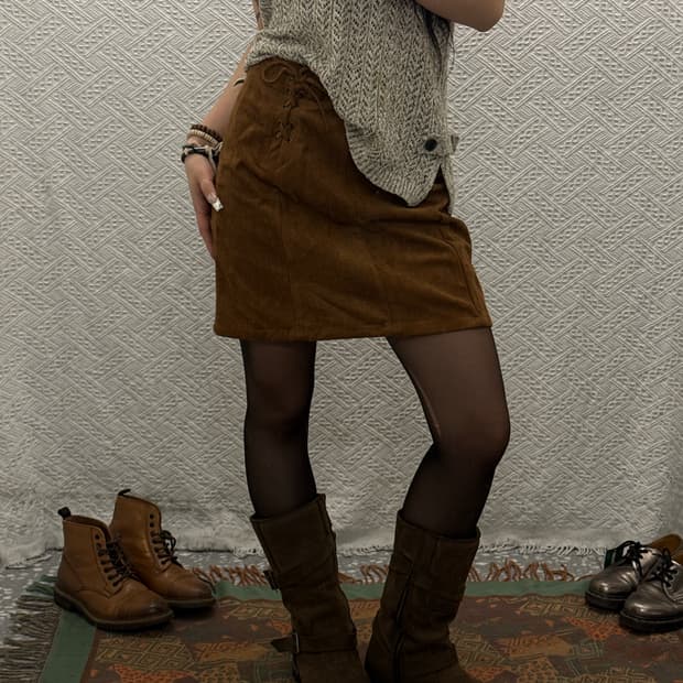 빈티지 코지 모리걸 러블리 캐주얼 코르셋 리본 미니스커트 K0143