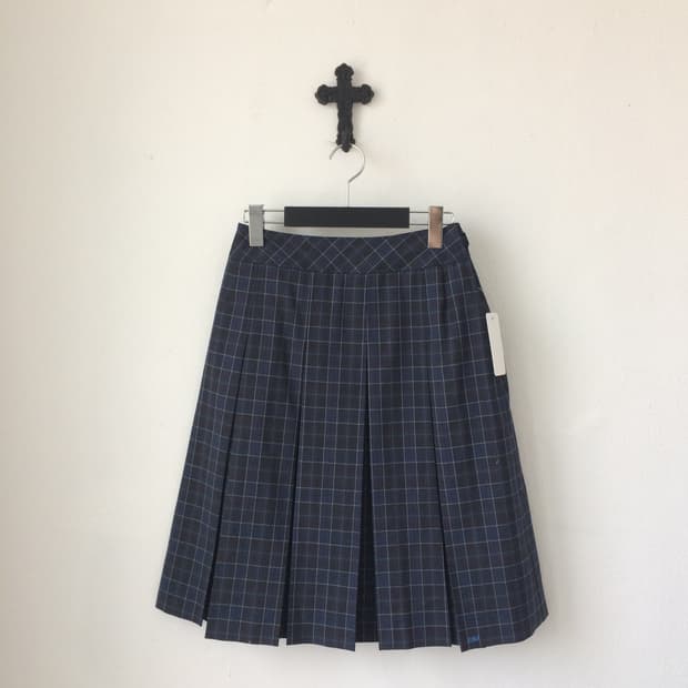 Check pattern pleats midi skirt